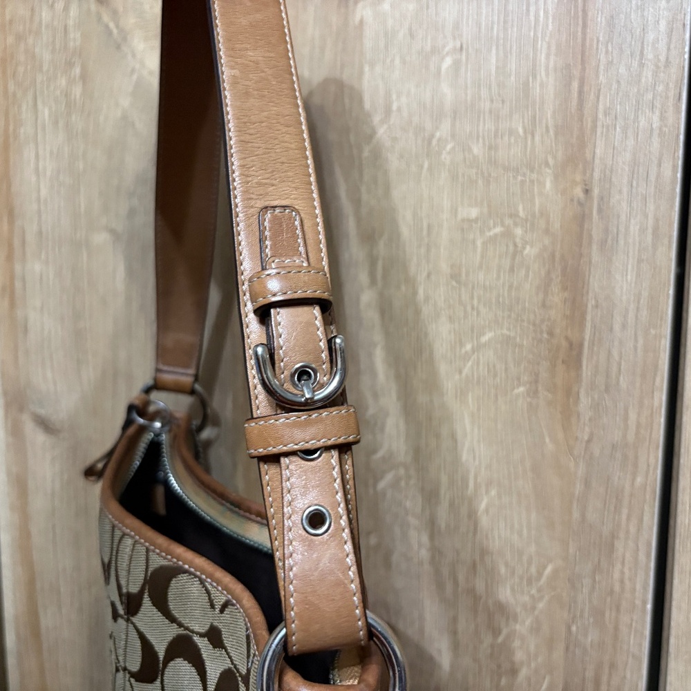 Coach Signature Tan Brown Jacquard Leather Y2K Shoulder Bag Purse with hangtag - Picture 8 of 15